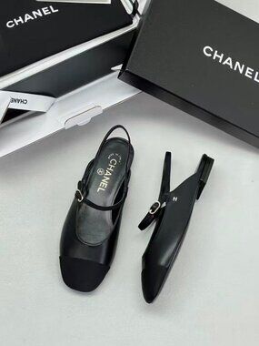 Chanel Square‑Toe Mary Jane Slingback Flats